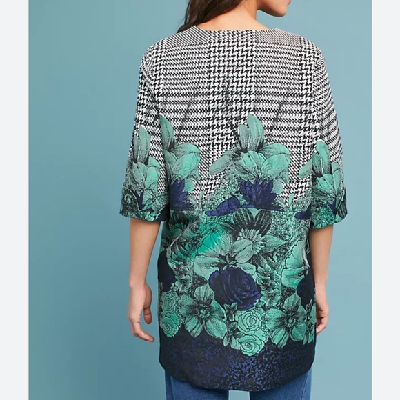 Anthropologie Eva Franco Floral & Houndstooth Coat Size 12 - Picture 2 of 6